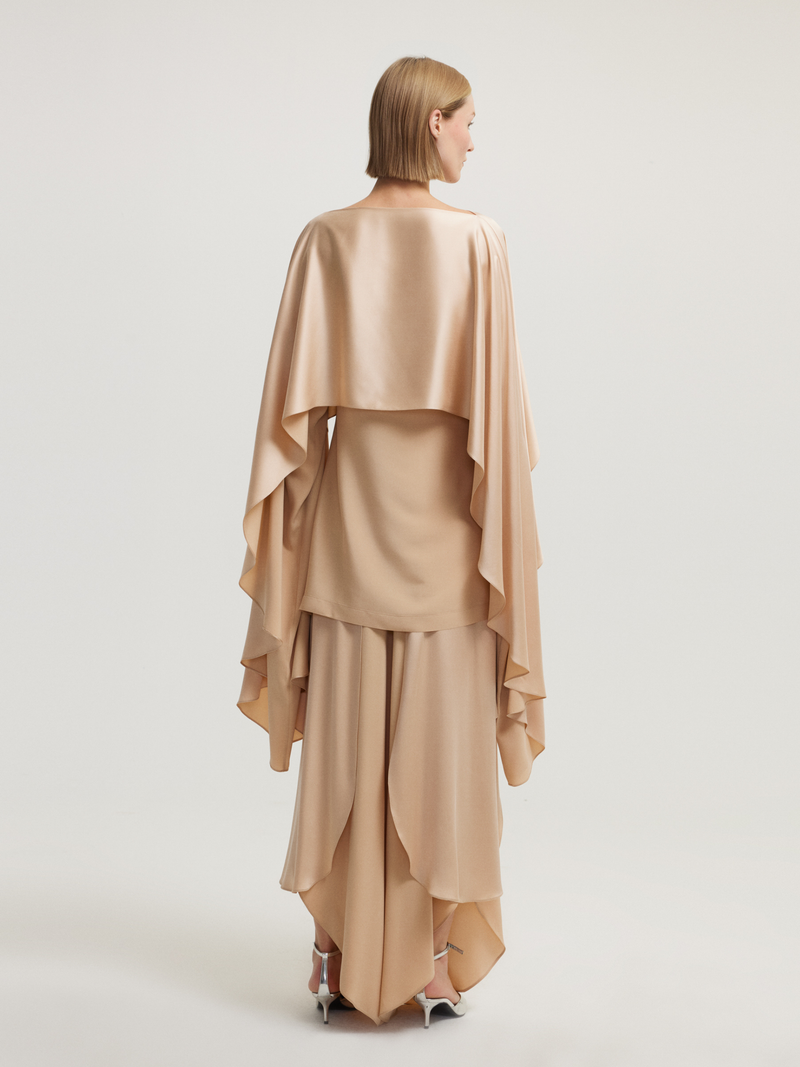 Asymmetrical Form Beige Blouse