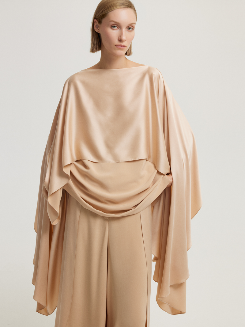 Asymmetrical Form Beige Blouse