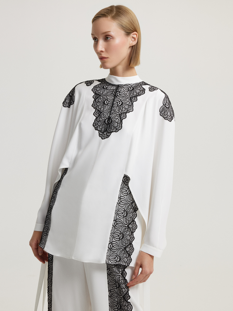 Contrast Lace White Blouse