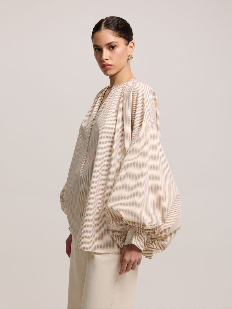 Zippered Striped Cotton Tunic