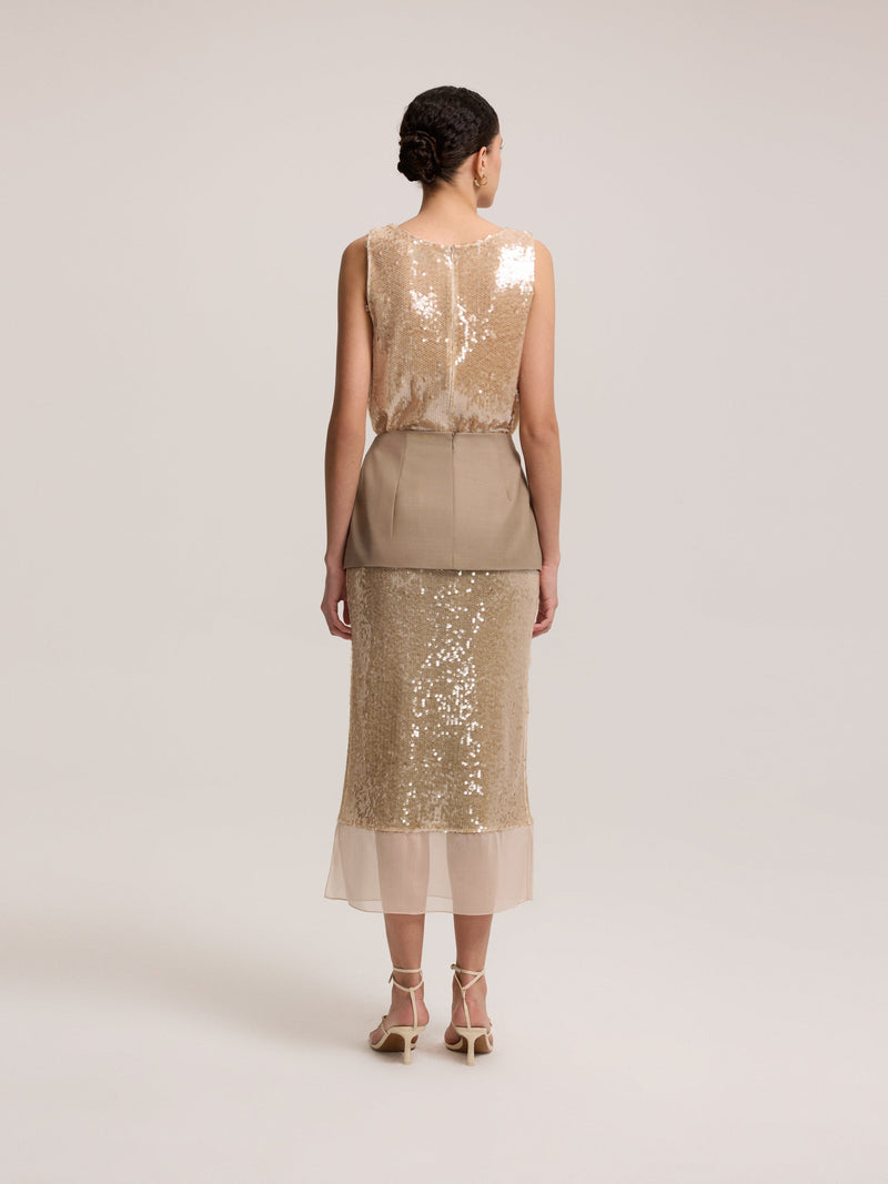 Linen, Sequin, Tulle Combination Skirt