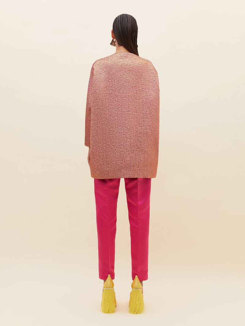 Long Coat with Stone-Embroidered Collar