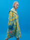 Jacquard Long Coat with Feather Detail on Sleeves