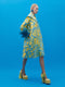 Jacquard Long Coat with Feather Detail on Sleeves