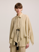 Khaki Blouse with Contrast Stitching