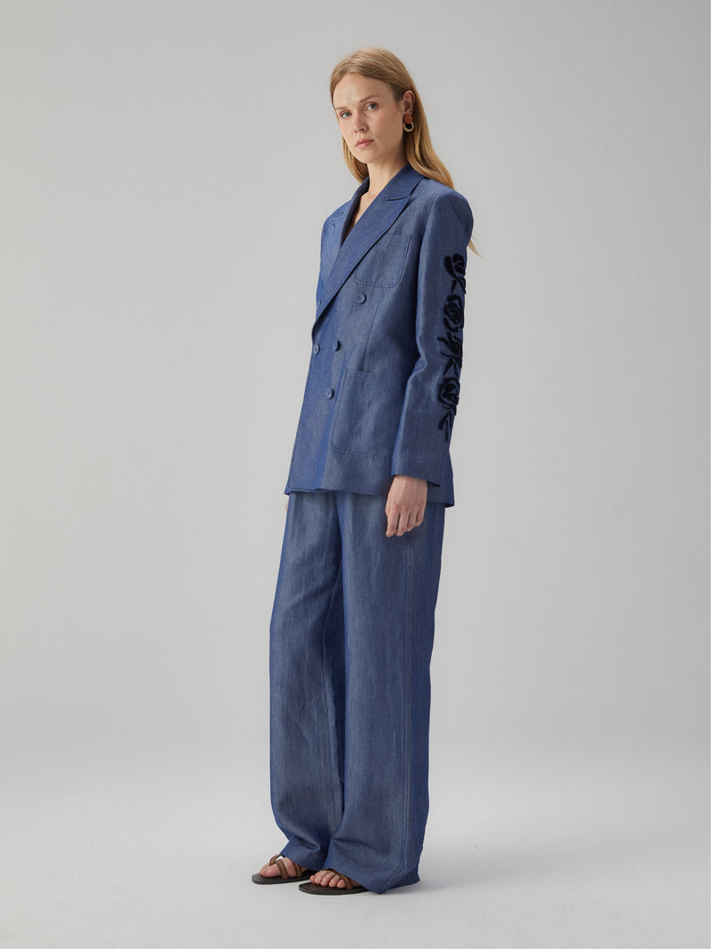Linen Jacket with Embroidered Sleeves