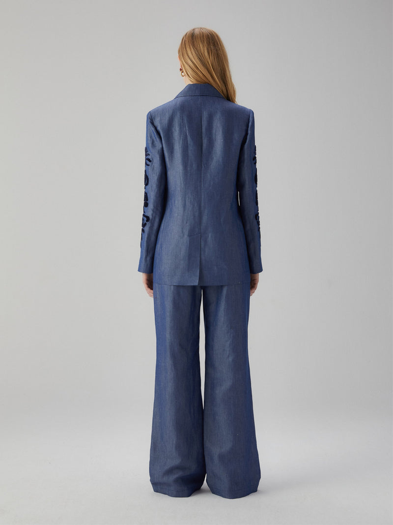 Linen Jacket with Embroidered Sleeves