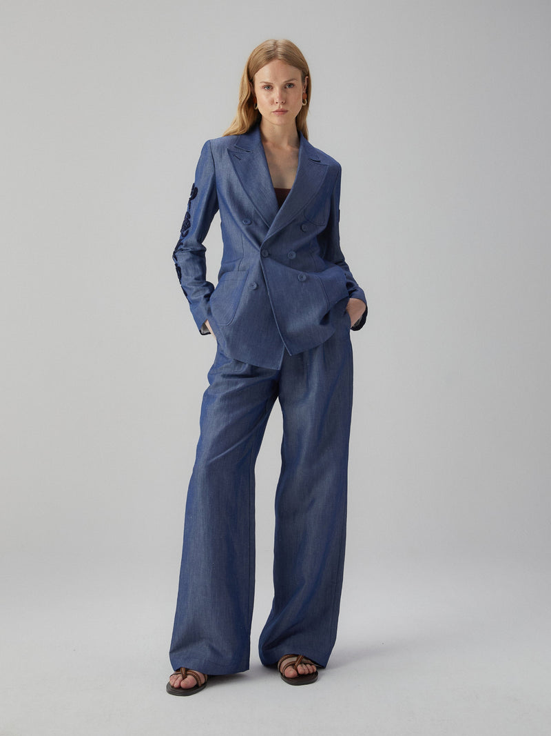 Linen Jacket with Embroidered Sleeves