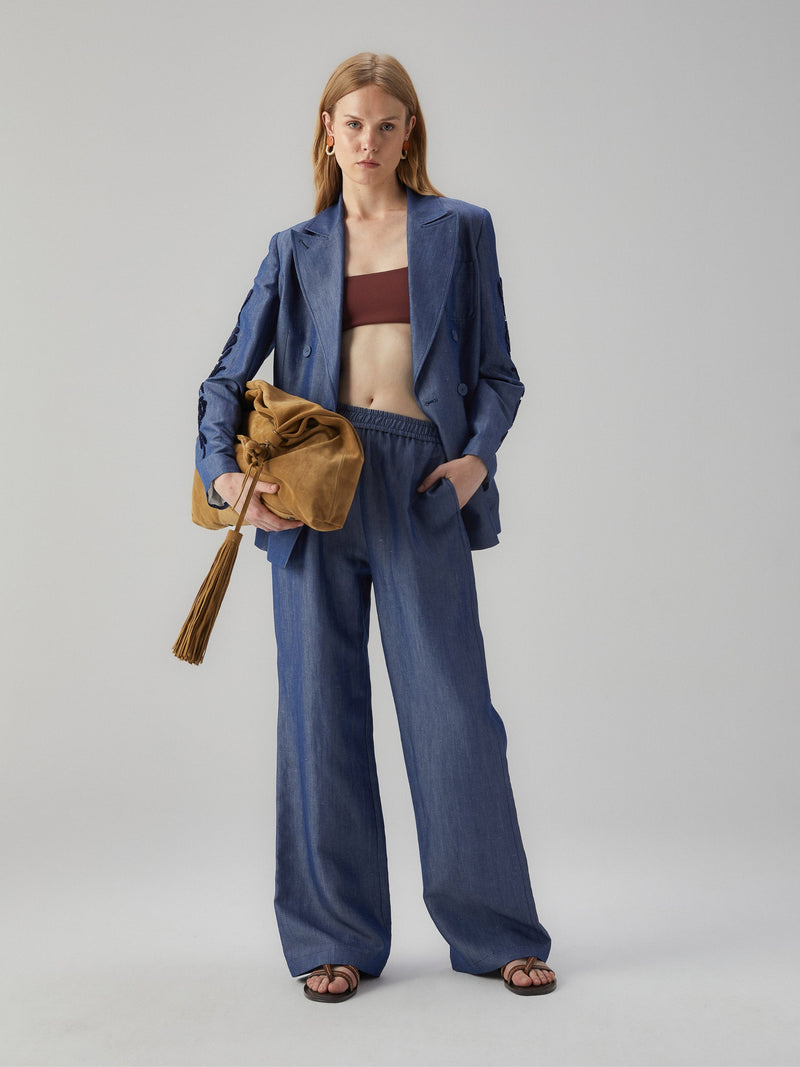 Linen Jacket with Embroidered Sleeves