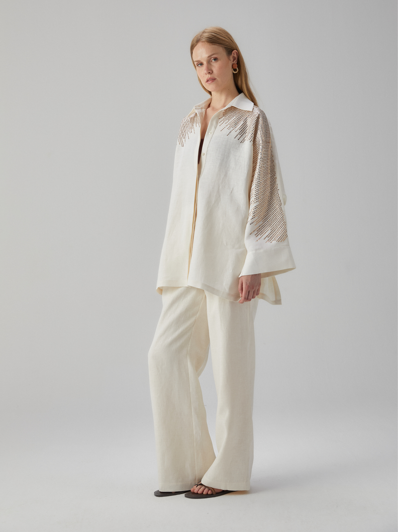 Linen Shirt with Stone Embellishments