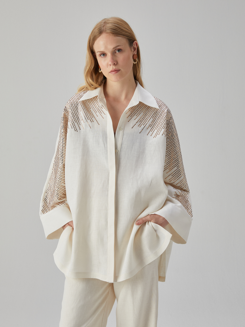 Linen Shirt with Stone Embellishments
