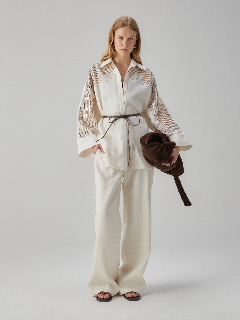 Linen Shirt with Stone Embellishments