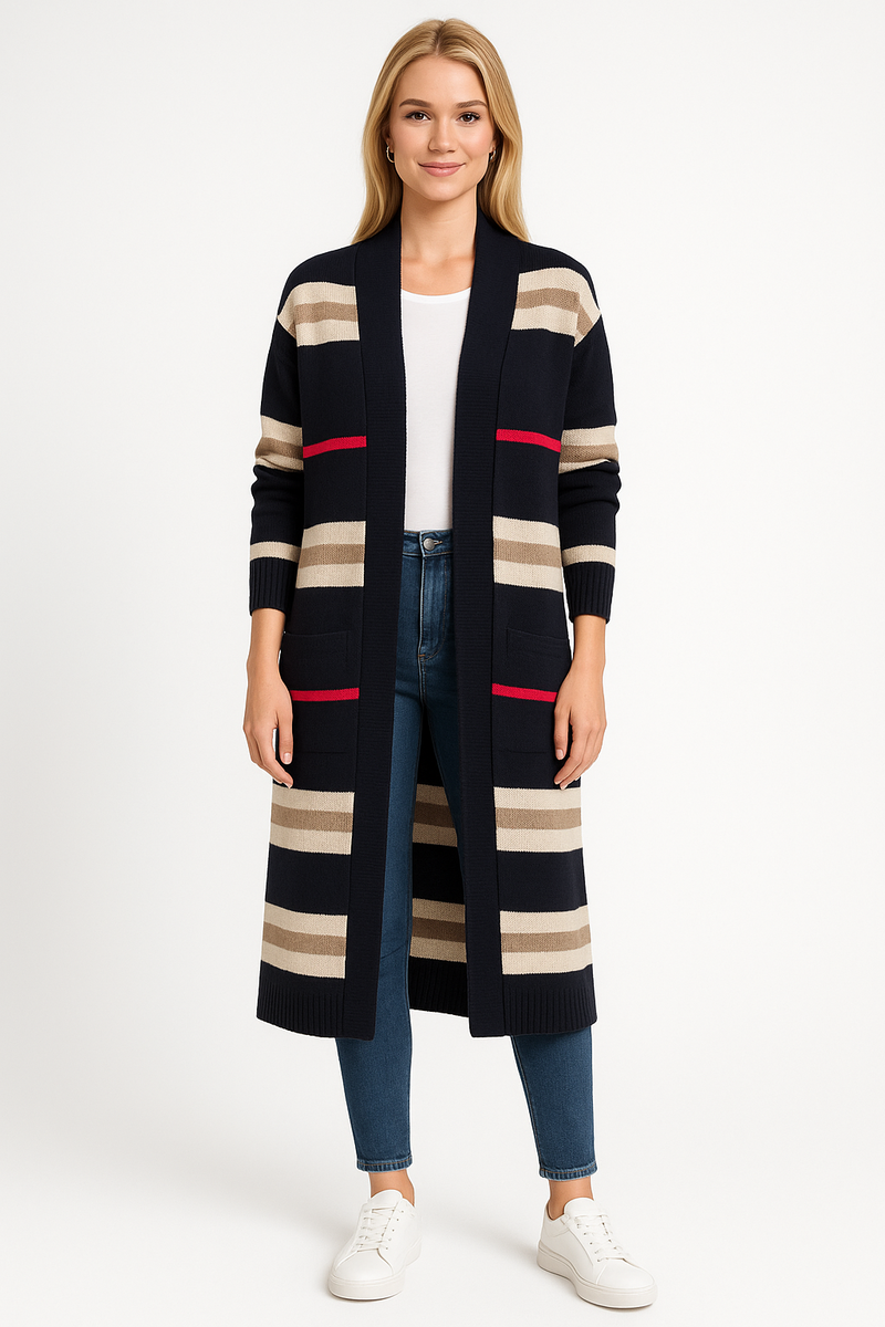 Women’s Long Striped Knit Cardigan